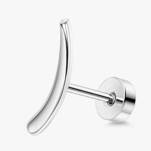 Sterling Silver Crescent Bar Helix Stud with flat back